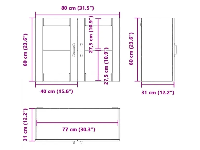 vidaXL Küchen-Hängeschrank mit Glastür Lucca Schwarz Holzwerkstoff 853848