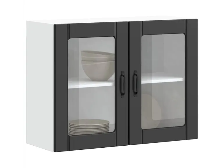 vidaXL Küchen-Hängeschrank mit Glastür Lucca Schwarz Holzwerkstoff 853848