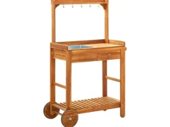vidaXL Servierwagen Akazienolz Massiv 92 x 43,5 x 141,5 cm