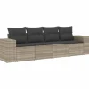 vidaXL 4-tlg Garten-Sofagarnitur mit Kissen Hellgrau Poly Rattan Modell 10
