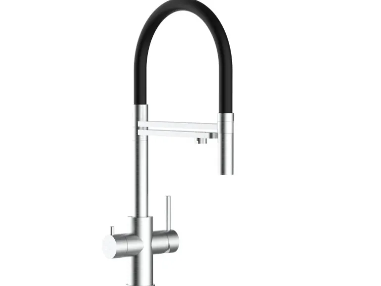 VIZIO 5 Wege Wasserhahn Küchenarmatur Edelstahl Massiv mit 360° Schwenkbarem Auslauf Abnehmbare 2 Strahl Handbrause Gebürstet Schwarz