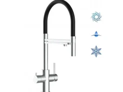 VIZIO 5 Wege Wasserhahn Küchenarmatur Edelstahl Massiv mit 360° Schwenkbarem Auslauf Abnehmbare 2 Strahl Handbrause Gebürstet Schwarz