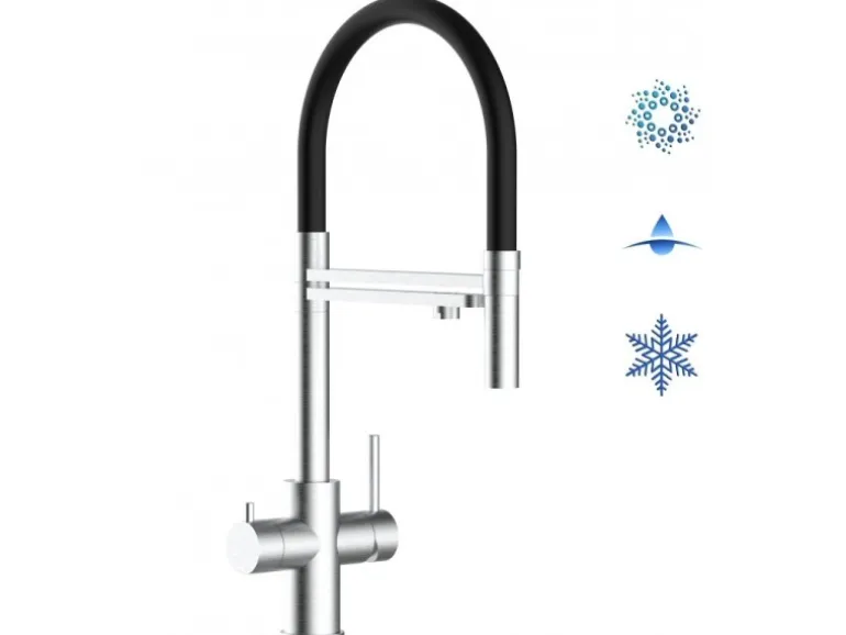 VIZIO 5 Wege Wasserhahn Küchenarmatur Edelstahl Massiv mit 360° Schwenkbarem Auslauf Abnehmbare 2 Strahl Handbrause Gebürstet Schwarz