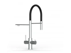 VIZIO 5 Wege Wasserhahn Küchenarmatur Edelstahl Massiv mit 360° Schwenkbarem Auslauf Abnehmbare 2 Strahl Handbrause Gebürstet Schwarz