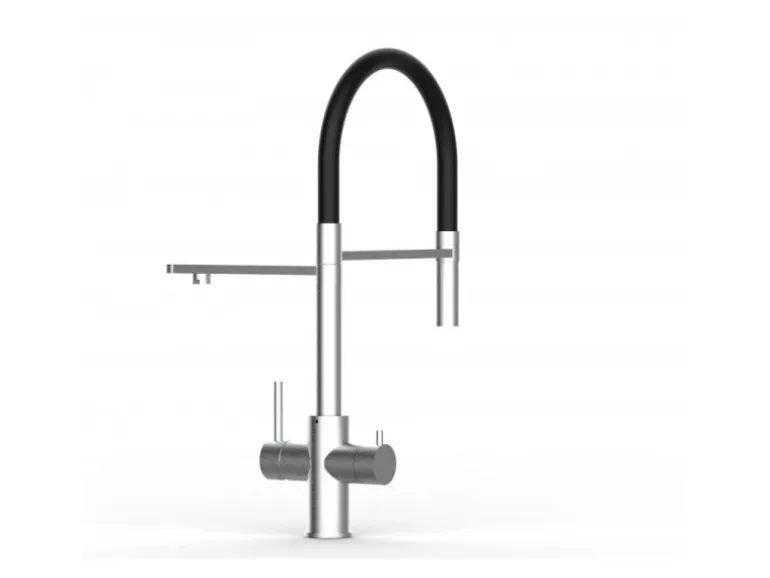 VIZIO 5 Wege Wasserhahn Küchenarmatur Edelstahl Massiv mit 360° Schwenkbarem Auslauf Abnehmbare 2 Strahl Handbrause Gebürstet Schwarz