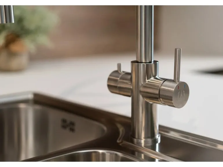 VIZIO 5 Wege Wasserhahn Küchenarmatur Edelstahl Massiv mit 360° Schwenkbarem Auslauf Abnehmbare 2 Strahl Handbrause Gebürstet Schwarz