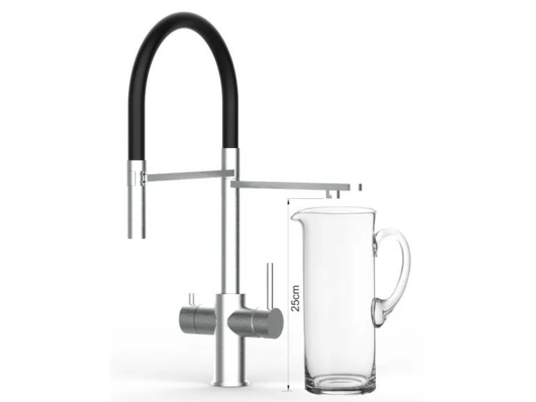 VIZIO 5 Wege Wasserhahn Küchenarmatur Edelstahl Massiv mit 360° Schwenkbarem Auslauf Abnehmbare 2 Strahl Handbrause Gebürstet Schwarz