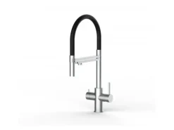 VIZIO 5 Wege Wasserhahn Küchenarmatur Edelstahl Massiv mit 360° Schwenkbarem Auslauf Abnehmbare 2 Strahl Handbrause Gebürstet Schwarz