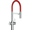 VIZIO 3 Wege Wasserhahn Küchenarmatur FC mit 360° Schwenkbarem Auslauf Abnehmbare 2 Strahl Handbrause Verchromt   Rot