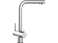VIZIO 3 Wege Wasserhahn Küchenarmatur Edelstahl Massiv mit 360° Schwenkbarem L Auslauf Gebürstet