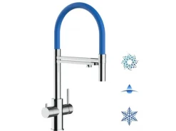 VIZIO 5 Wege Wasserhahn Küchenarmatur Edelstahl Massiv mit 360° Schwenkbarem Auslauf Abnehmbare 2 Strahl Handbrause Hochglanz Blau