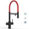 VIZIO 5 Wege Wasserhahn Küchenarmatur Edelstahl Massiv mit 360° Schwenkbarem Auslauf Abnehmbare 2 Strahl Handbrause PVD Schwarz Matt   Rot