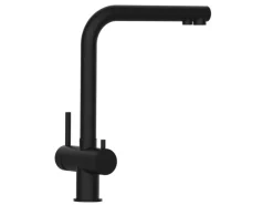VIZIO 3 Wege Wasserhahn Küchenarmatur Edelstahl Massiv mit 360° Schwenkbarem L Auslauf PVD Schwarz Matt