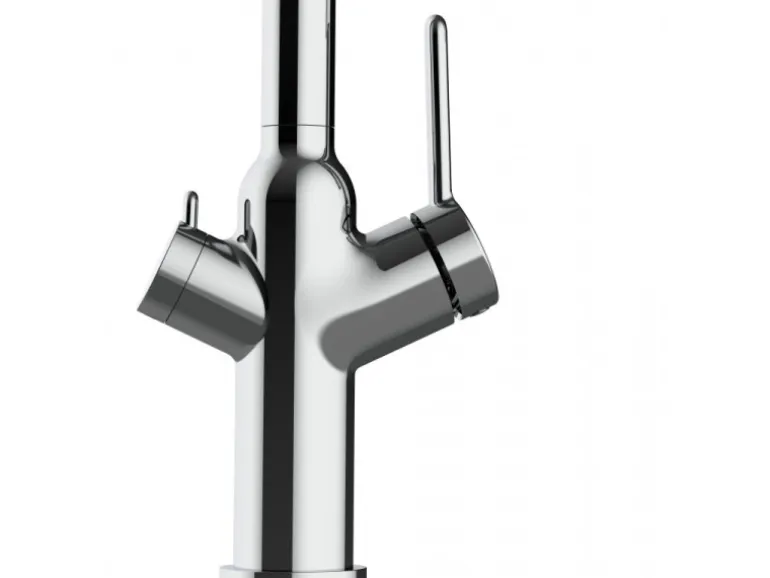 VIZIO 3 Wege Wasserhahn Küchenarmatur BOD mit 360° Schwenkbarem Auslauf Abnehmbare 2 Strahl Handbrause Verchromt Blau