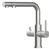VIZIO 3 Wege Wasserhahn Küchenarmatur Edelstahl Massiv mit Schwenkbarem L Auslauf und Herausziehbarer Brause Gebürstet