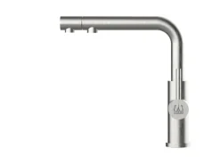 VIZIO 3 Wege Wasserhahn Küchenarmatur Edelstahl Massiv mit Schwenkbarem L Auslauf und Herausziehbarer Brause Gebürstet
