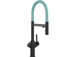 VIZIO 3 Wege Wasserhahn Küchenarmatur BOD mit 360° Schwenkbarem Auslauf Abnehmbare 2 Strahl Handbrause Schwarz Matt Türkis