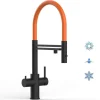 VIZIO 5 Wege Wasserhahn Küchenarmatur Edelstahl Massiv mit 360° Schwenkbarem Auslauf Abnehmbare 2 Strahl Handbrause PVD Schwarz Matt   Orange