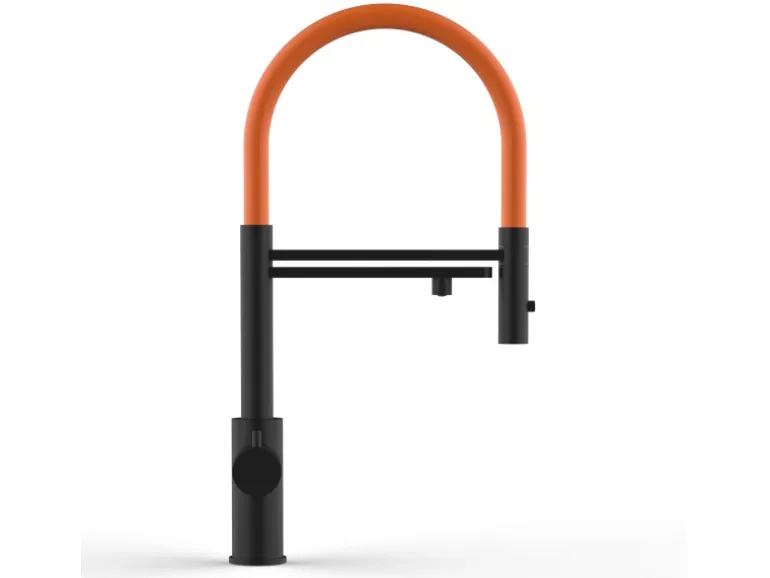 VIZIO 5 Wege Wasserhahn Küchenarmatur Edelstahl Massiv mit 360° Schwenkbarem Auslauf Abnehmbare 2 Strahl Handbrause PVD Schwarz Matt Orange