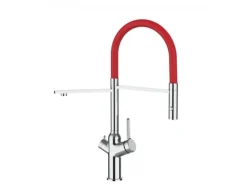VIZIO 3 Wege Wasserhahn Küchenarmatur BOD mit 360° Schwenkbarem Auslauf Abnehmbare 2 Strahl Handbrause Verchromt   Rot
