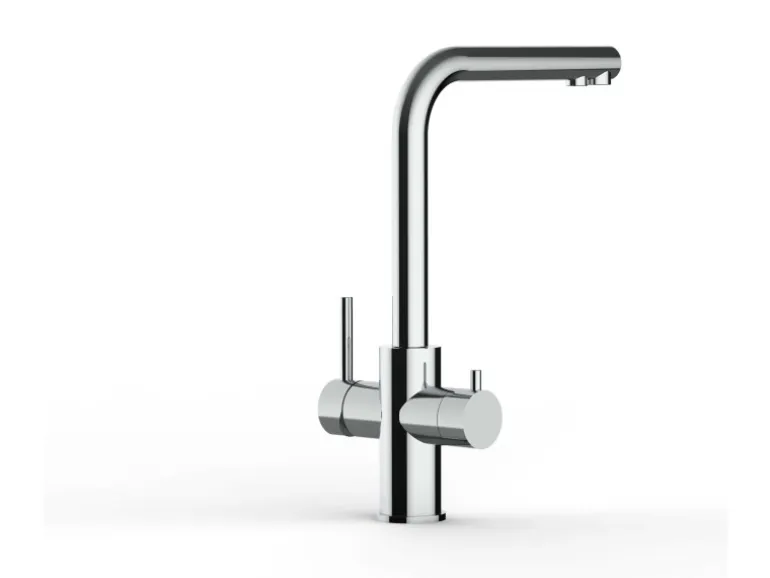 VIZIO 5 Wege Wasserhahn Küchenarmatur Edelstahl Massiv mit 360° Schwenkbarem L Auslauf Hochglanz Poliert