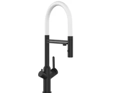 VIZIO 4 Wege Wasserhahn Küchenarmatur BOD mit 360° Schwenkbarem Auslauf Abnehmbare 2 Strahl Handbrause Schwarz Matt   Weiß