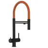 VIZIO 3 Wege Wasserhahn Küchenarmatur Edelstahl Massiv mit 360° Schwenkbarem Auslauf und Abnehmbare 2 Strahl Handbrause PVD Schwarz Matt   Orange