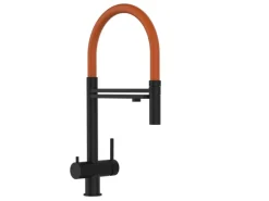 VIZIO 3 Wege Wasserhahn Küchenarmatur Edelstahl Massiv mit 360° Schwenkbarem Auslauf und Abnehmbare 2 Strahl Handbrause PVD Schwarz Matt   Orange