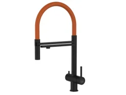 VIZIO 3 Wege Wasserhahn Küchenarmatur Edelstahl Massiv mit 360° Schwenkbarem Auslauf und Abnehmbare 2 Strahl Handbrause PVD Schwarz Matt   Orange