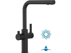 VIZIO 4 Wege Wasserhahn Küchenarmatur FC mit 360° Schwenkbarem L Auslauf Schwarz Matt