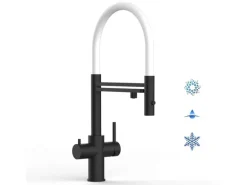 VIZIO 5 Wege Wasserhahn Küchenarmatur Edelstahl Massiv mit 360° Schwenkbarem Auslauf Abnehmbare 2 Strahl Handbrause PVD Schwarz Matt   Weiß