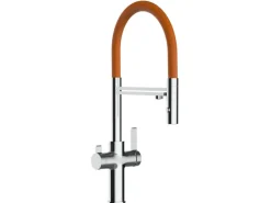 VIZIO 4 Wege Wasserhahn Küchenarmatur FC mit 360° Schwenkbarem Auslauf Abnehmbare 2 Strahl Handbrause Verchromt   Orange