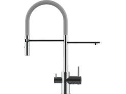VIZIO 3 Wege Wasserhahn Küchenarmatur FL mit 360° Schwenkbarem Auslauf Abnehmbare 2 Strahl Handbrause Verchromt Grau