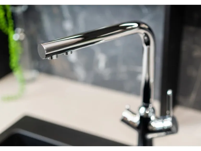 VIZIO 3 Wege Wasserhahn Küchenarmatur BOD mit 360° Schwenkbarem L Auslauf Verchromt