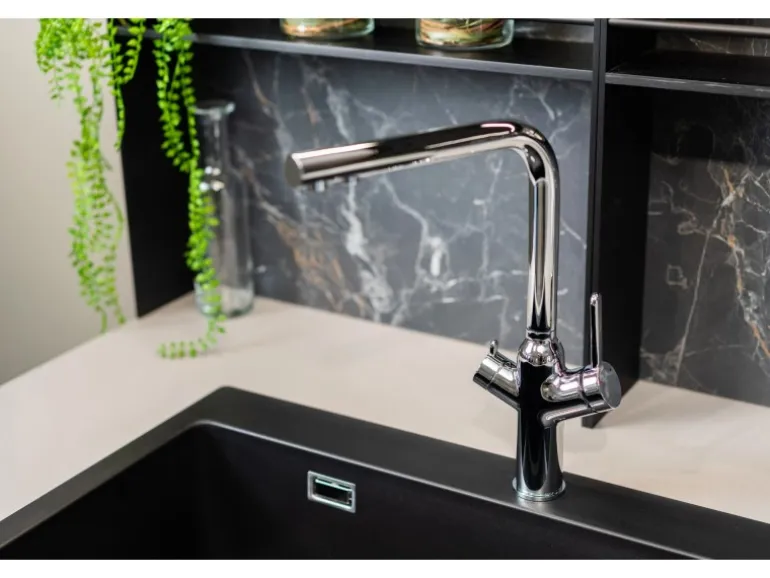 VIZIO 3 Wege Wasserhahn Küchenarmatur BOD mit 360° Schwenkbarem L Auslauf Verchromt