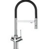 VIZIO 4 Wege Wasserhahn Küchenarmatur BOD mit 360° Schwenkbarem Auslauf Abnehmbare 2 Strahl Handbrause Verchromt   Schwarz