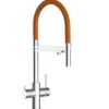 VIZIO 5 Wege Wasserhahn Küchenarmatur Edelstahl Massiv mit 360° Schwenkbarem Auslauf Abnehmbare 2 Strahl Handbrause Gebürstet   Orange
