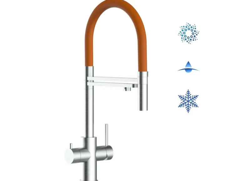 VIZIO 5 Wege Wasserhahn Küchenarmatur Edelstahl Massiv mit 360° Schwenkbarem Auslauf Abnehmbare 2 Strahl Handbrause Gebürstet Orange