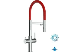 VIZIO 4 Wege Wasserhahn Küchenarmatur FC mit 360° Schwenkbarem Auslauf Abnehmbare 2 Strahl Handbrause Verchromt Rot