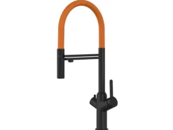 VIZIO 4 Wege Wasserhahn Küchenarmatur BOD mit 360° Schwenkbarem Auslauf Abnehmbare 2 Strahl Handbrause Schwarz Matt   Orange