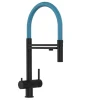 VIZIO 3 Wege Wasserhahn Küchenarmatur Edelstahl Massiv mit 360° Schwenkbarem Auslauf und Abnehmbare 2 Strahl Handbrause PVD Schwarz Matt   Hellblau