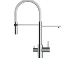 VIZIO 3 Wege Wasserhahn Küchenarmatur FL mit 360° Schwenkbarem Auslauf Abnehmbare 2 Strahl Handbrause Verchromt Weiß