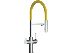 VIZIO 3 Wege Wasserhahn Küchenarmatur FC mit 360° Schwenkbarem Auslauf Abnehmbare 2 Strahl Handbrause Verchromt   Gelb