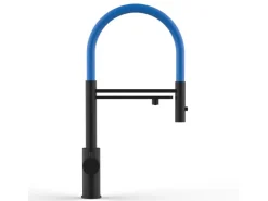 VIZIO 5 Wege Wasserhahn Küchenarmatur Edelstahl Massiv mit 360° Schwenkbarem Auslauf Abnehmbare 2 Strahl Handbrause PVD Schwarz Matt Blau