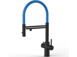 VIZIO 5 Wege Wasserhahn Küchenarmatur Edelstahl Massiv mit 360° Schwenkbarem Auslauf Abnehmbare 2 Strahl Handbrause PVD Schwarz Matt Blau