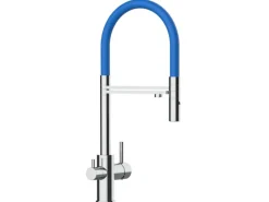 VIZIO 3 Wege Wasserhahn Küchenarmatur FL mit 360° Schwenkbarem Auslauf Abnehmbare 2 Strahl Handbrause Verchromt   Blau