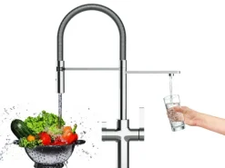 VIZIO 3 Wege Wasserhahn Küchenarmatur FC mit 360° Schwenkbarem Auslauf Abnehmbare 2 Strahl Handbrause Verchromt