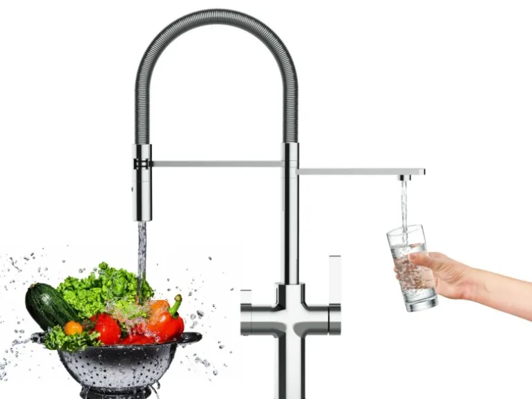 VIZIO 3 Wege Wasserhahn Küchenarmatur FC mit 360° Schwenkbarem Auslauf Abnehmbare 2 Strahl Handbrause Verchromt