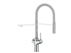 VIZIO 4 Wege Wasserhahn Küchenarmatur BOD mit 360° Schwenkbarem Auslauf Abnehmbare 2 Strahl Handbrause Verchromt   Grau