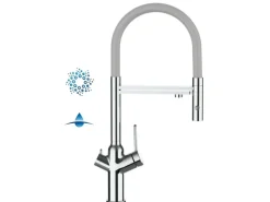 VIZIO 4 Wege Wasserhahn Küchenarmatur BOD mit 360° Schwenkbarem Auslauf Abnehmbare 2 Strahl Handbrause Verchromt   Grau